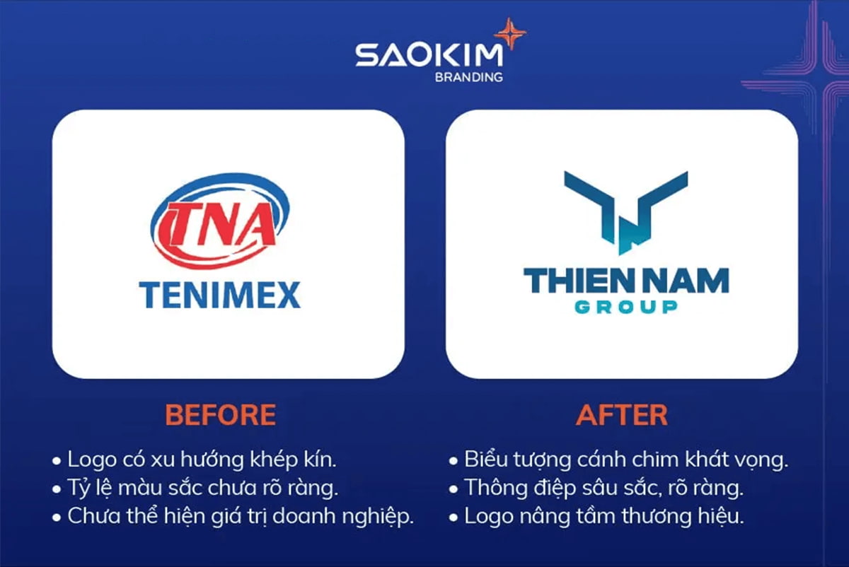 Logo Thiên Nam Group trước và sau khi tái định vị thương hiệu