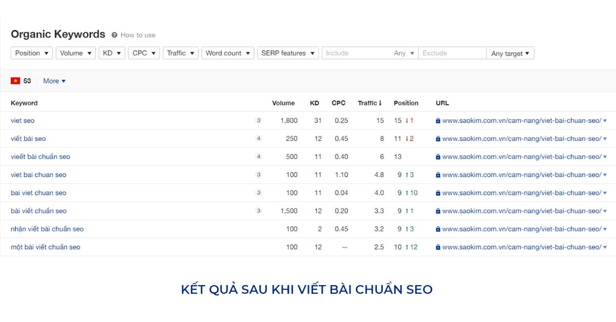 Kết quả viết bài chuẩn SEO