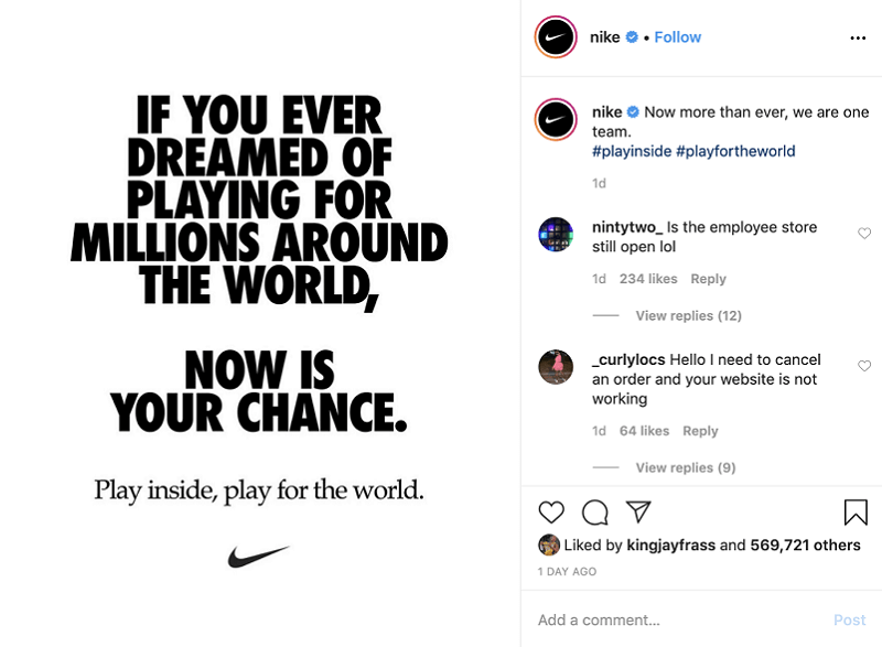 Chiến dịch được Nike phát động trên nhiều nền tảng mạng xã hội Ví dụ về PR online của Nike: Play inside, Play for the world (2)