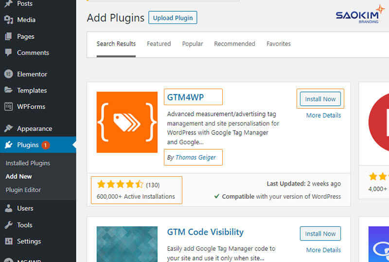 Cài đặt Google Tag Manager cho website WordPress - Bước Cài đặt Plugins GTM4WP