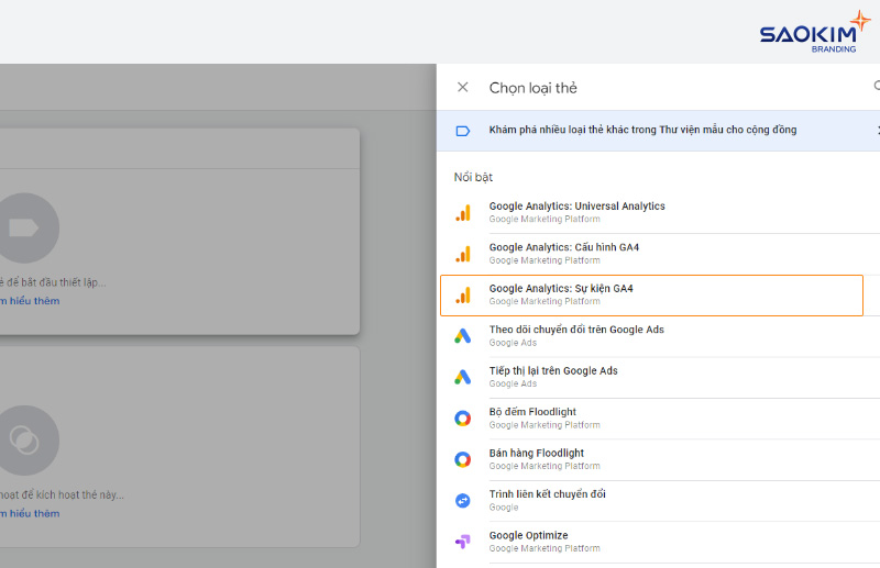 Cài đặt chuyển đổi click gọi điện bằng Google Tag Manager - Chọn loại thẻ là Google Analytics: Sự kiện GA4