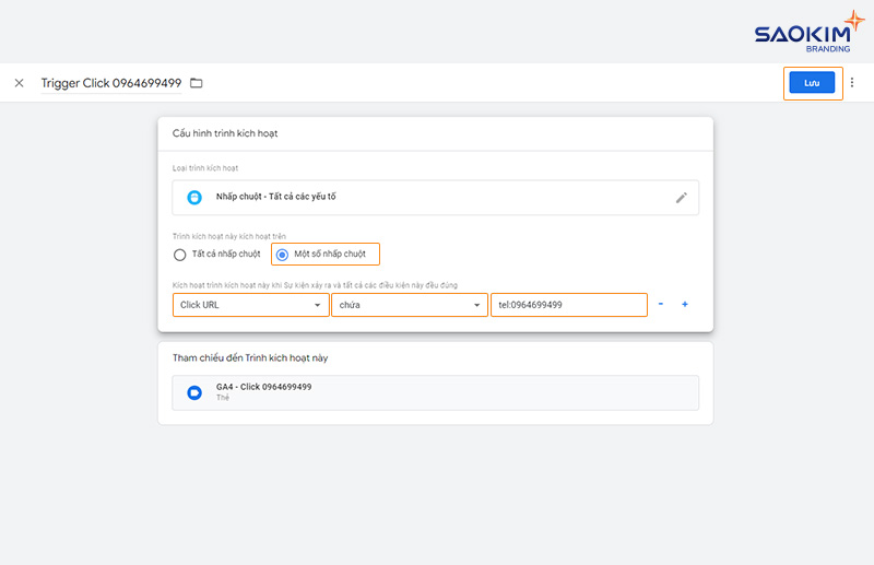 Cài đặt chuyển đổi click gọi điện bằng Google Tag Manager - Cấu hình điều kiện Click URL