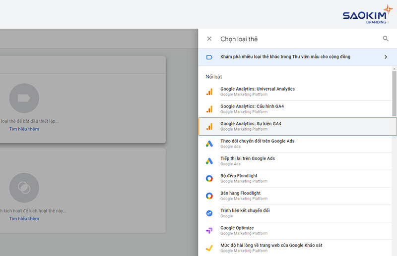 Cài đặt chuyển đổi điền Form bằng Google Tag Manager - Chọn loại thẻ là Google Analytics 4: Sự kiện GA4
