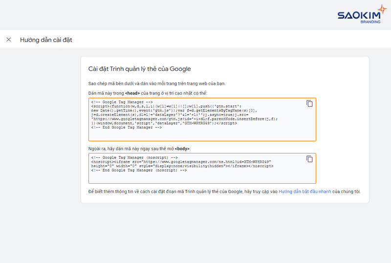 Cài đặt Google Tag Manager vào website - Bước Copy mã Google Tag Manager