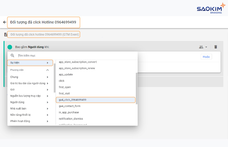 Tạo đối tượng chuyển đổi tùy chỉnh trong Google Analytics 4 - Chọn loại điều kiện theo sự kiện chuyển đổi